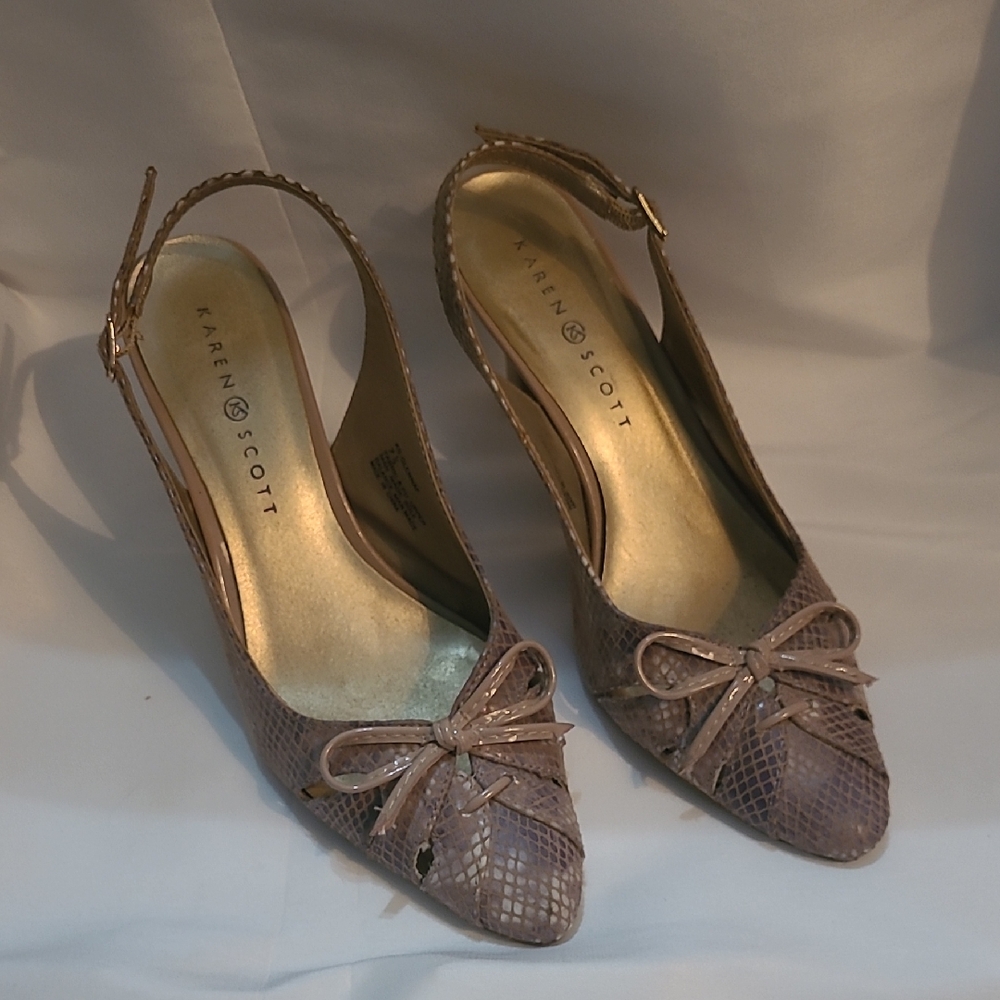 🎳 Karen Scott Glennaf slingback pumps US 7.5 M faux snakeskin tan dressy shoe